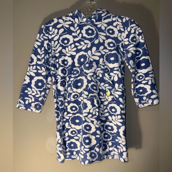 Mini Boden Blue and White Floral Terry Cloth Swim Cover up size 5-6Y #723 - Picture 1 of 8